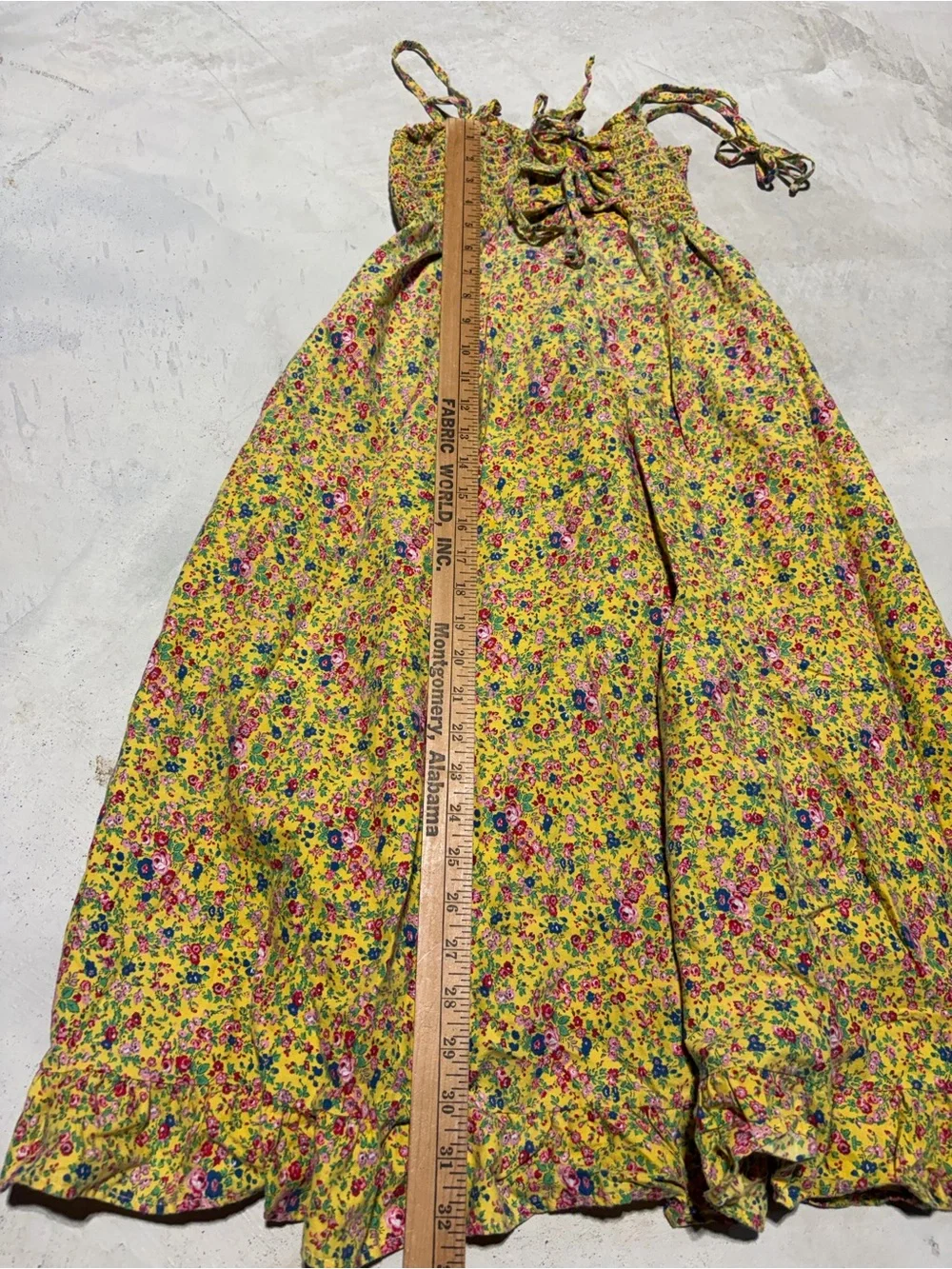 Vintage Cotton Girls' Yellow Floral Maxi Dress with Ruffle Hem 11/12